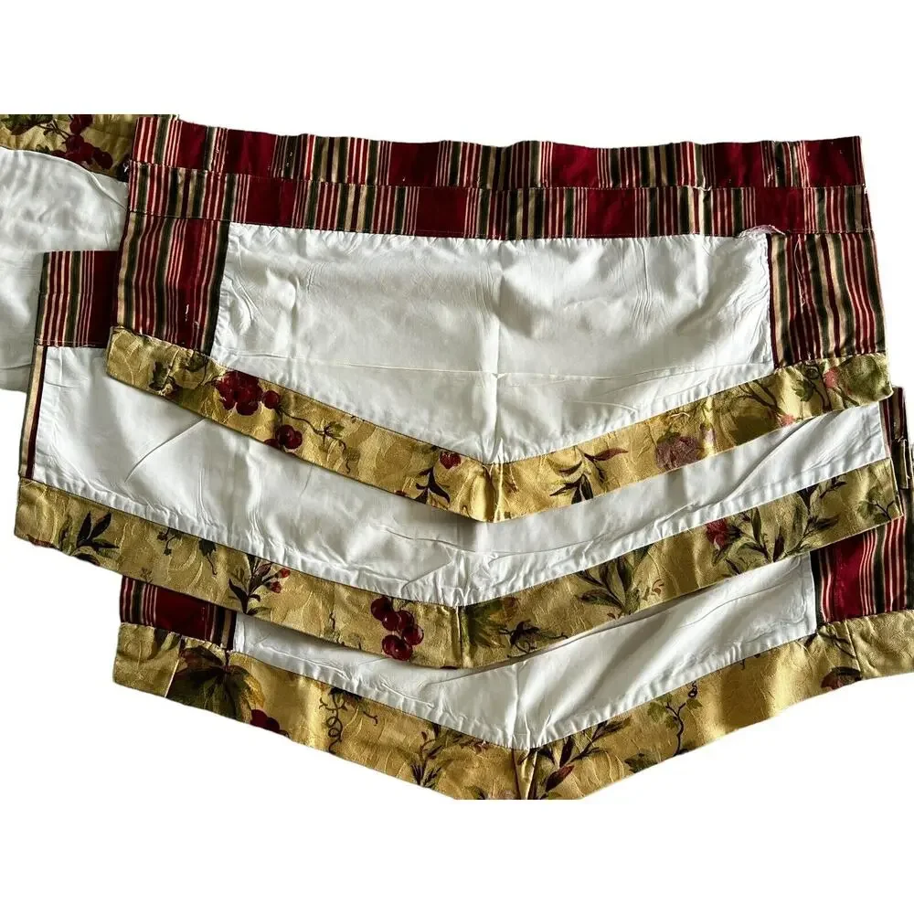 Window Treatments Custom 8 Pc Valance Tier Curtains Gold Red Green Grapes Stripe